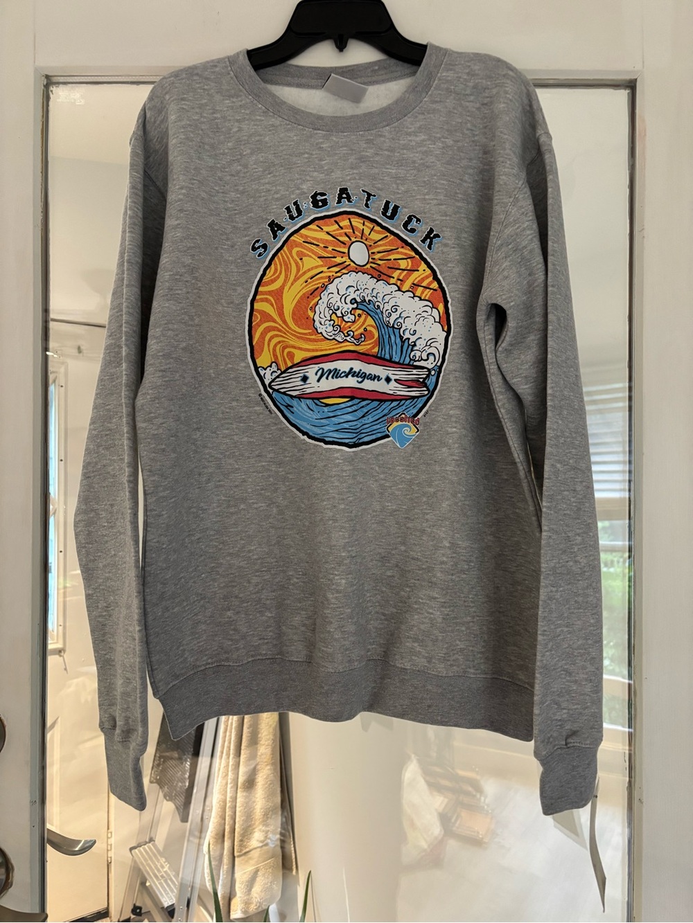 Saugatuck Michigan Gray Graphic Crewneck Sweatshirt